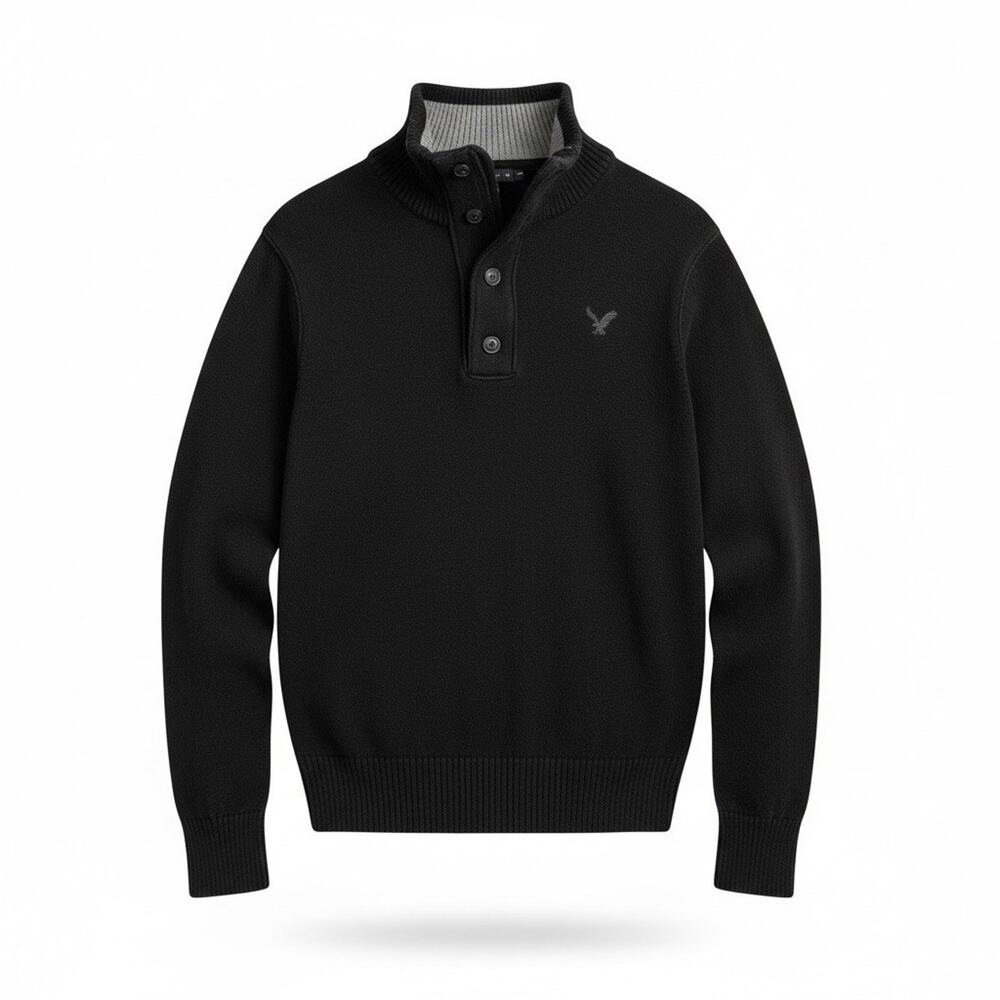 VTG American Eagle Outfitters Sweater Mens L Black 1/4 Zip Classic Cotton Y2K